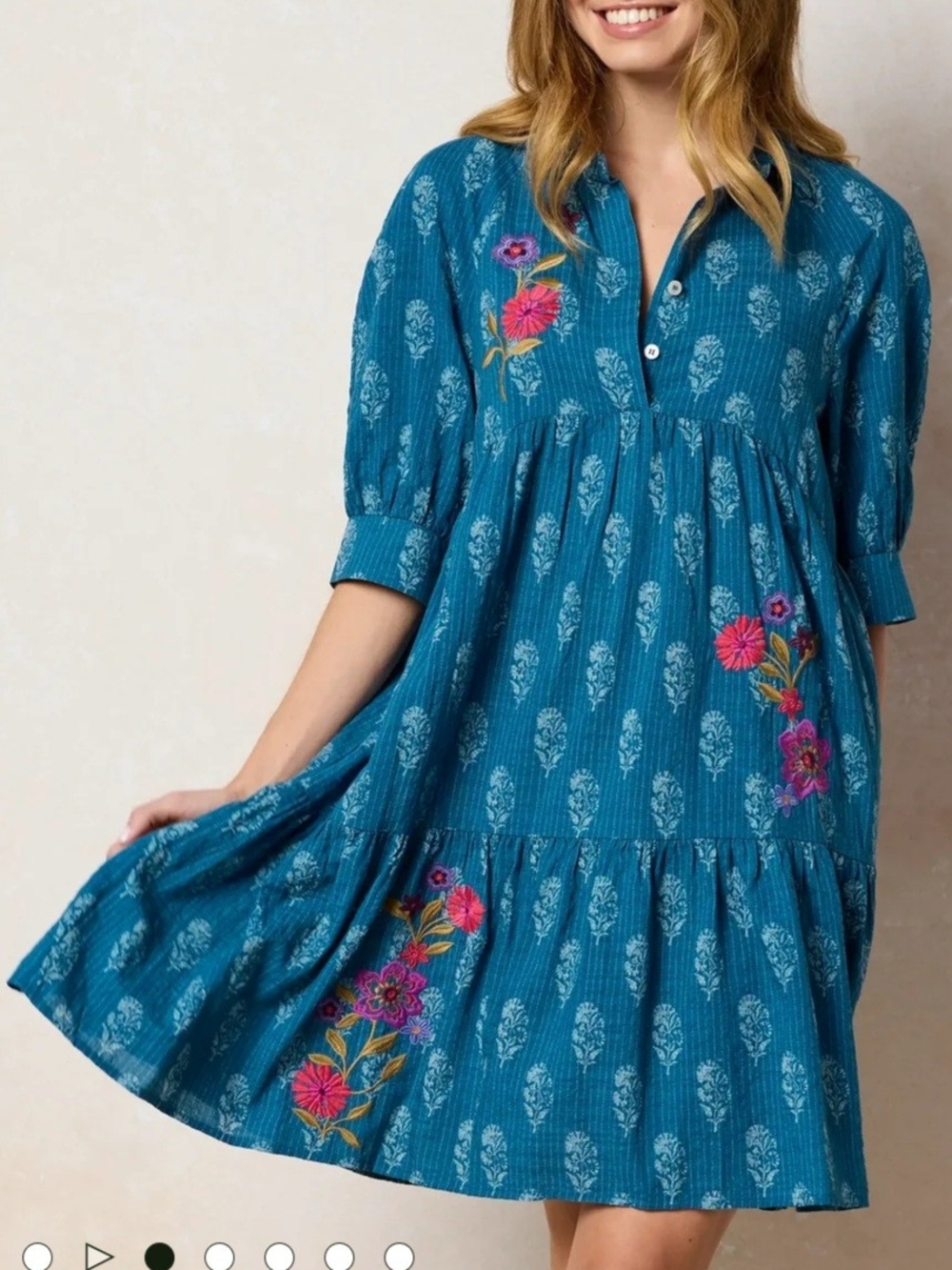 NATURAL LIFE Becca Teal Floral Embroidered Midi Dress - Picture 2 of 8